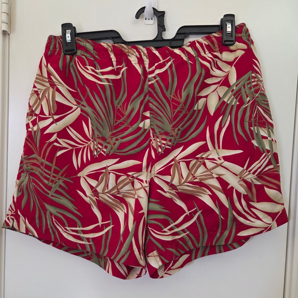 Paradise Coves Mens Red Tropical Palm Leaf Print Swim Trunks Mesh Lined Size M
